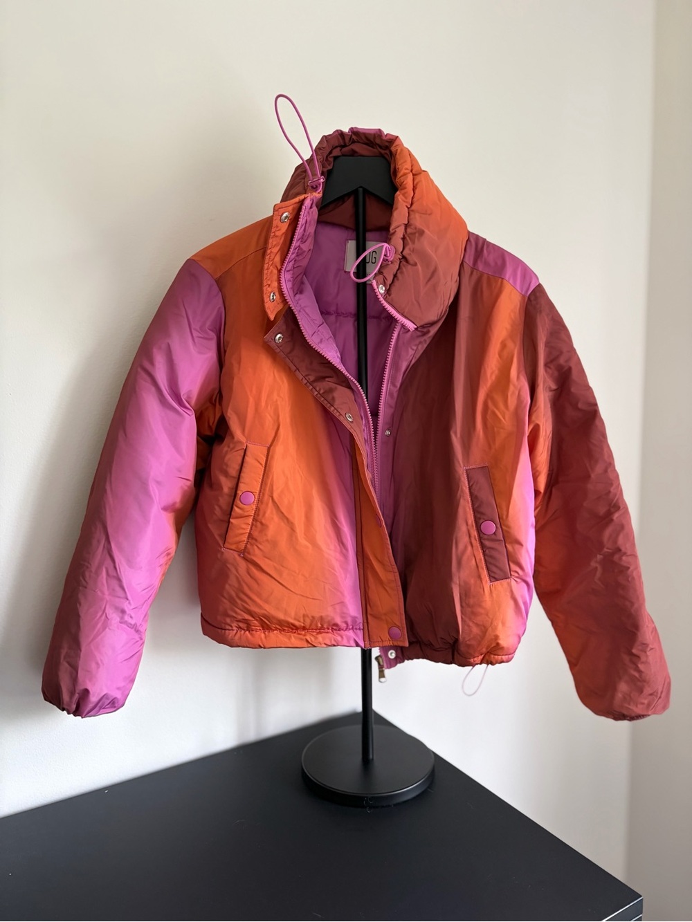 BDG Colorblock Puff Jacket in Pink & Orange